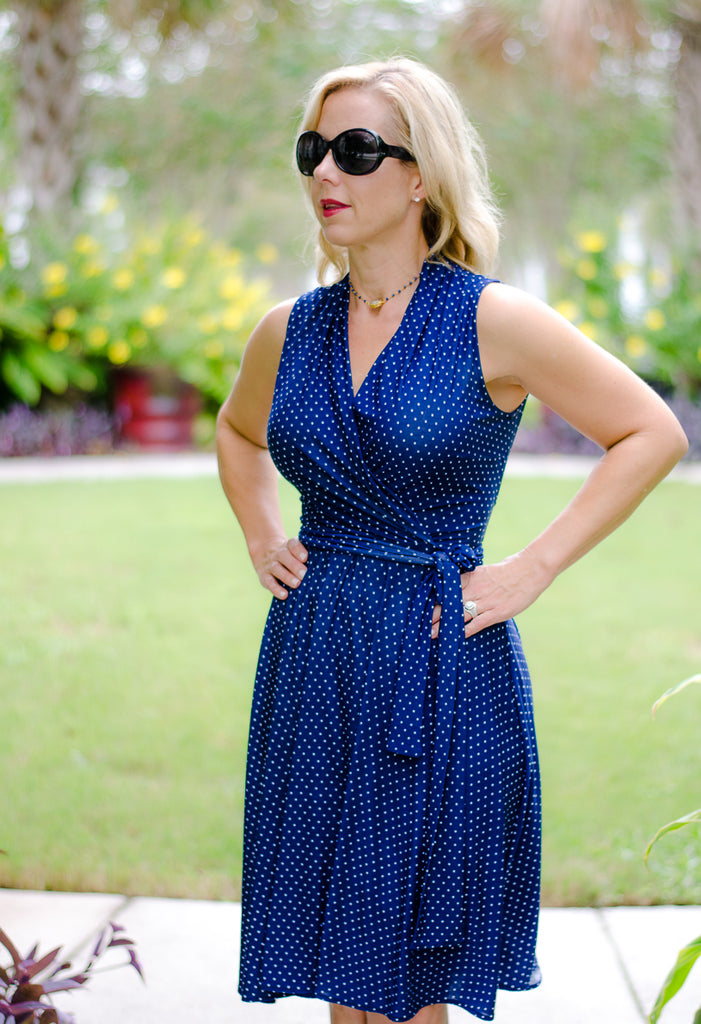 Classic Polka Dot Wrap Dress in Navy – karina dresses